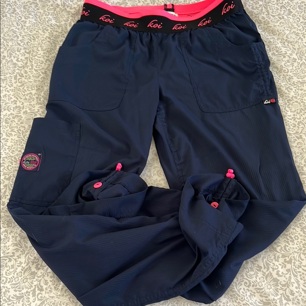Koi Navy Blue Scrub set with Pink Accents